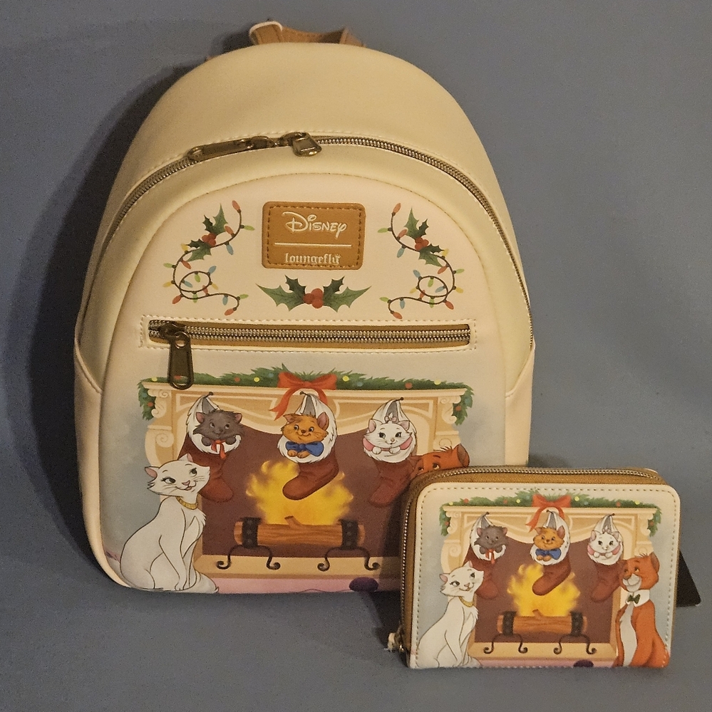 NWT Disney's Aristocats Christmas Loungefly backpack and wallet